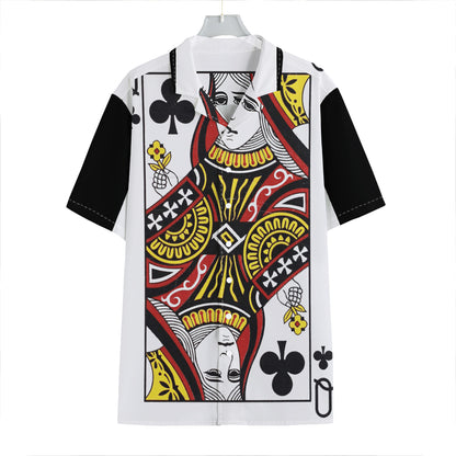 Queen Of Clubs Playing Card Print Hawaiian Shirt
