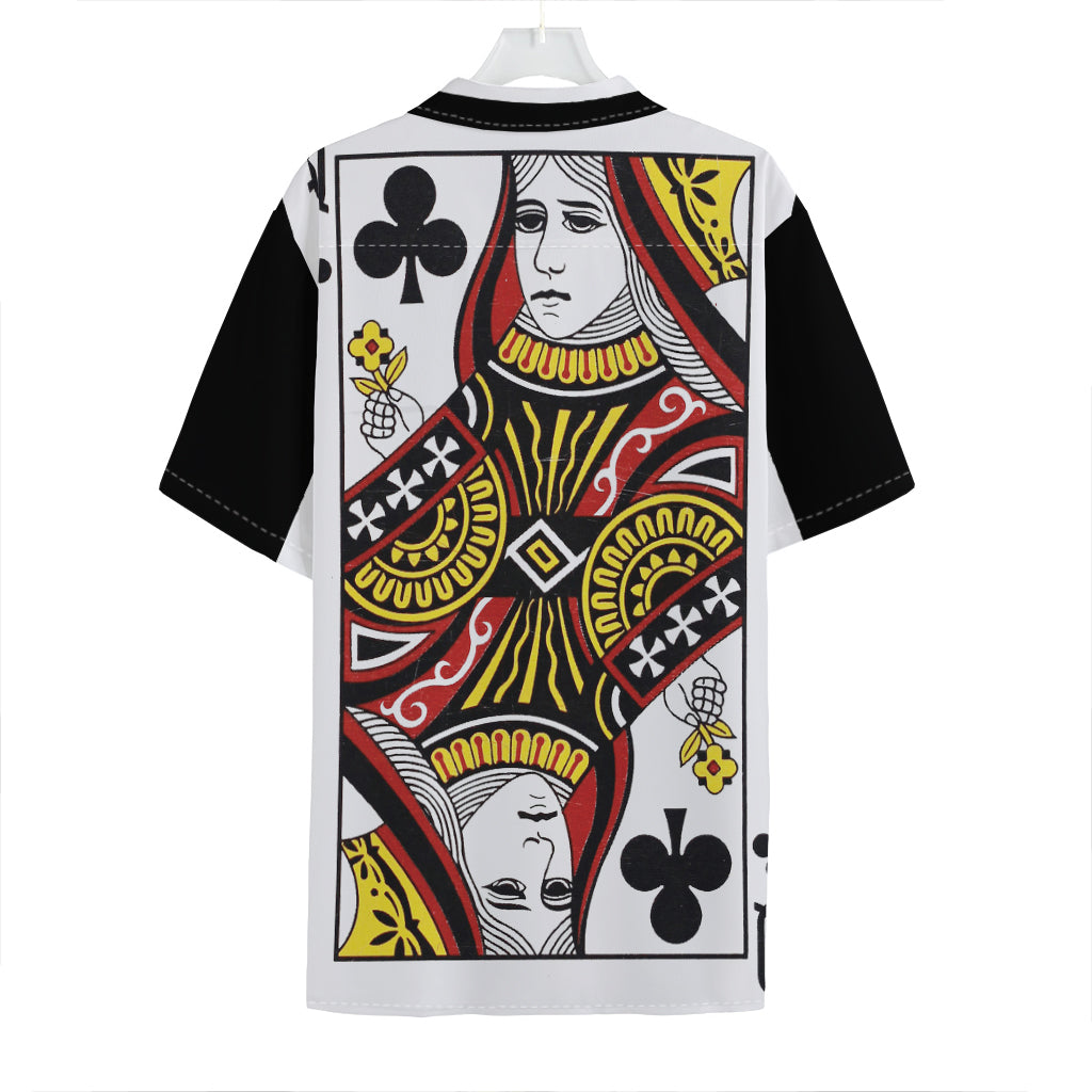 Queen Of Clubs Playing Card Print Hawaiian Shirt
