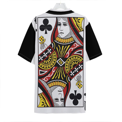 Queen Of Clubs Playing Card Print Hawaiian Shirt