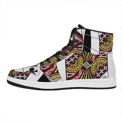 Queen Of Clubs Playing Card Print High Top Leather Sneakers
