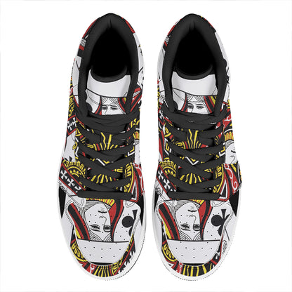 Queen Of Clubs Playing Card Print High Top Leather Sneakers