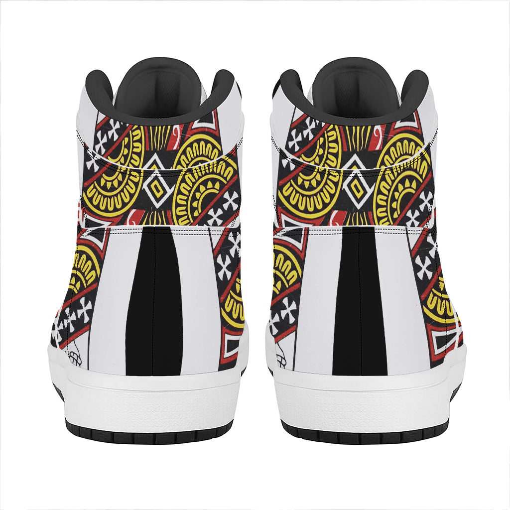 Queen Of Clubs Playing Card Print High Top Leather Sneakers