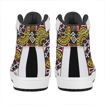 Queen Of Clubs Playing Card Print High Top Leather Sneakers