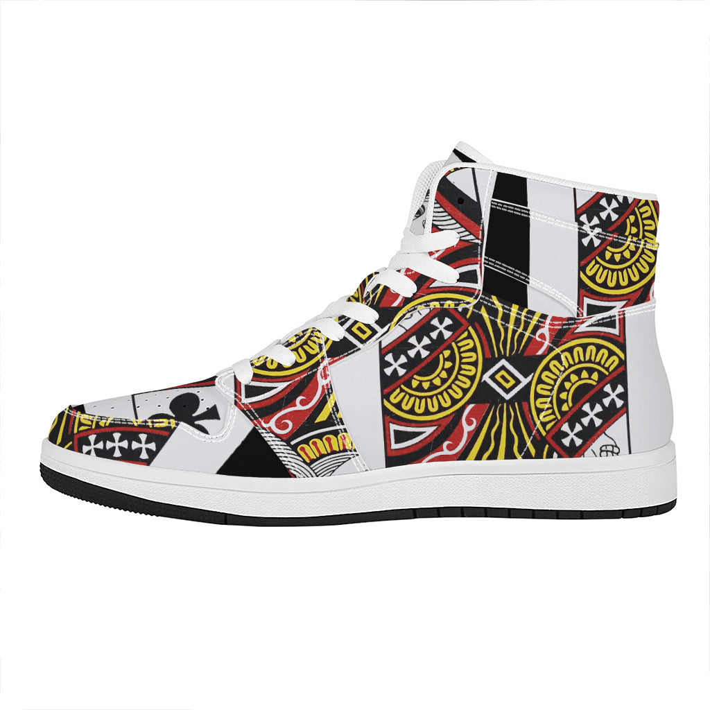 Queen Of Clubs Playing Card Print High Top Leather Sneakers