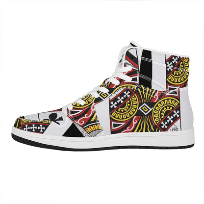 Queen Of Clubs Playing Card Print High Top Leather Sneakers
