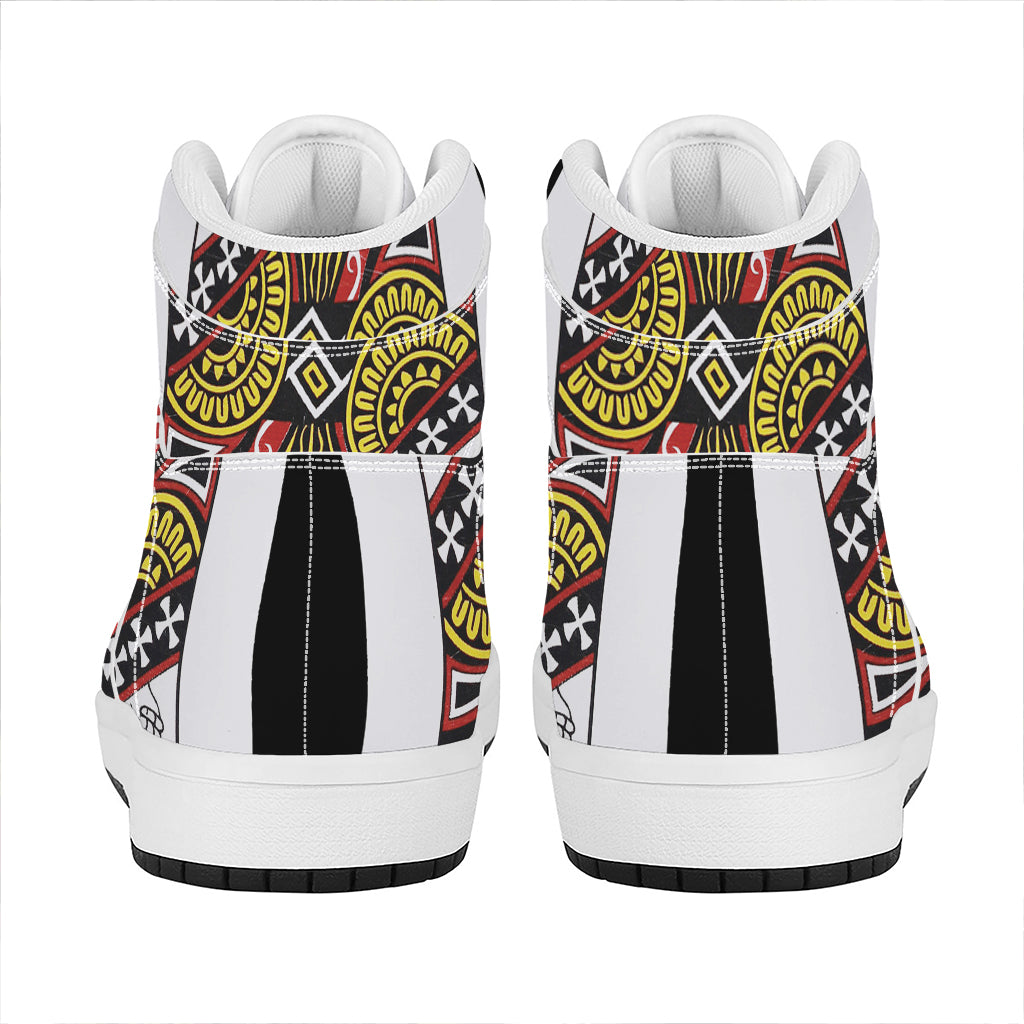 Queen Of Clubs Playing Card Print High Top Leather Sneakers