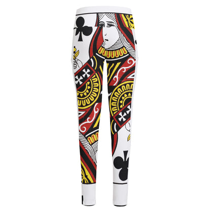 Queen Of Clubs Playing Card Print High-Waisted Pocket Leggings