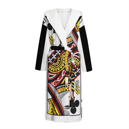 Queen Of Clubs Playing Card Print Hooded Bathrobe