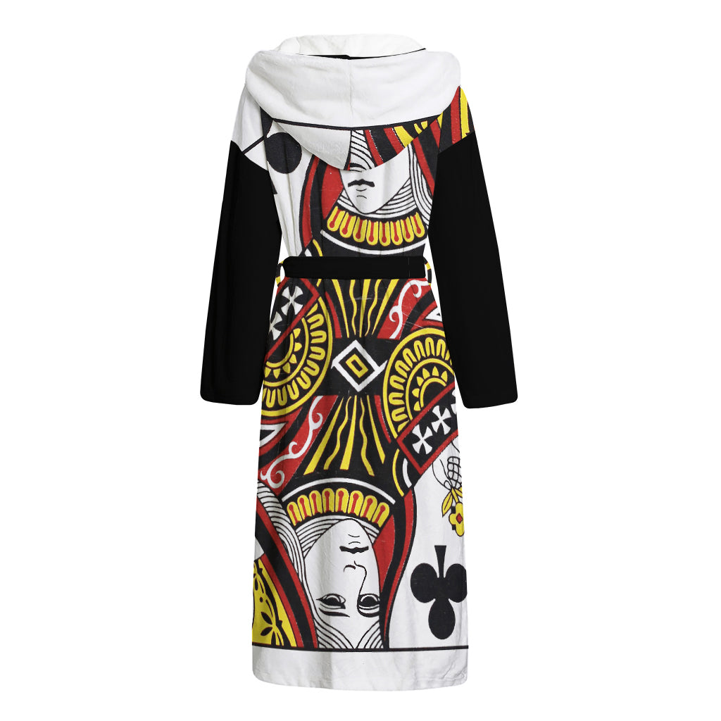 Queen Of Clubs Playing Card Print Hooded Bathrobe