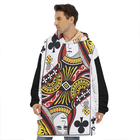 Queen Of Clubs Playing Card Print Hoodie Blanket