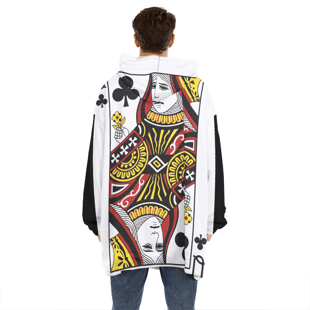 Queen Of Clubs Playing Card Print Hoodie Blanket