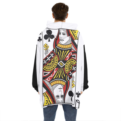 Queen Of Clubs Playing Card Print Hoodie Blanket