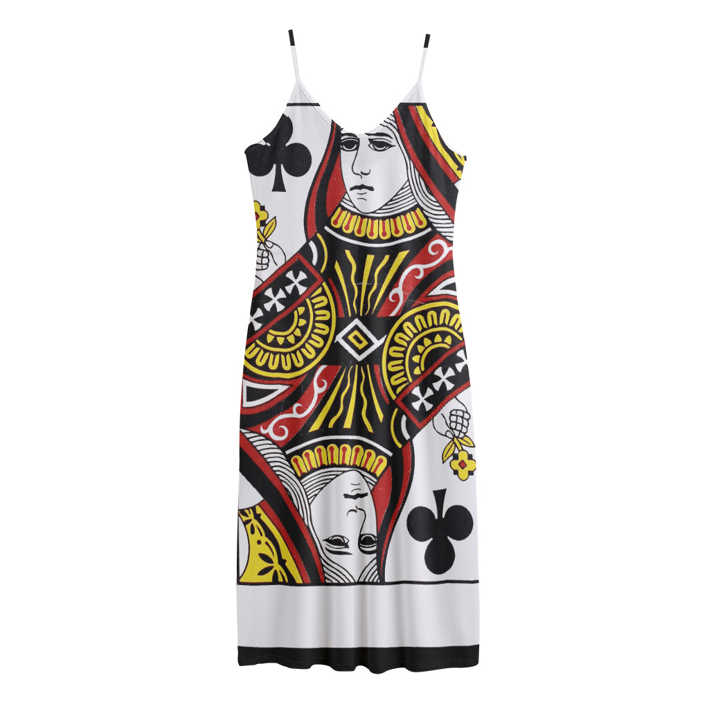 Queen Of Clubs Playing Card Print Jersey Midi Cami Dress