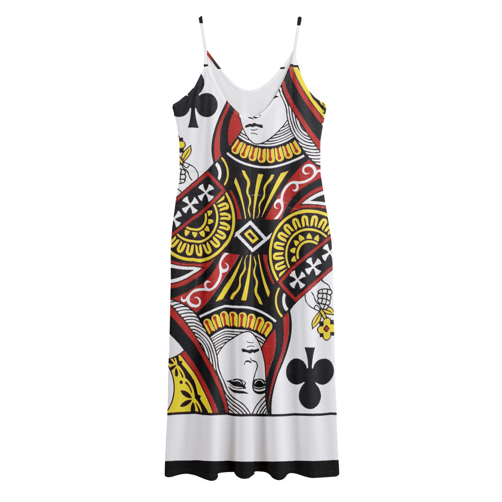 Queen Of Clubs Playing Card Print Jersey Midi Cami Dress