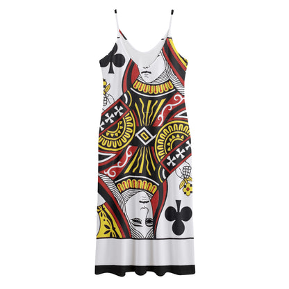 Queen Of Clubs Playing Card Print Jersey Midi Cami Dress