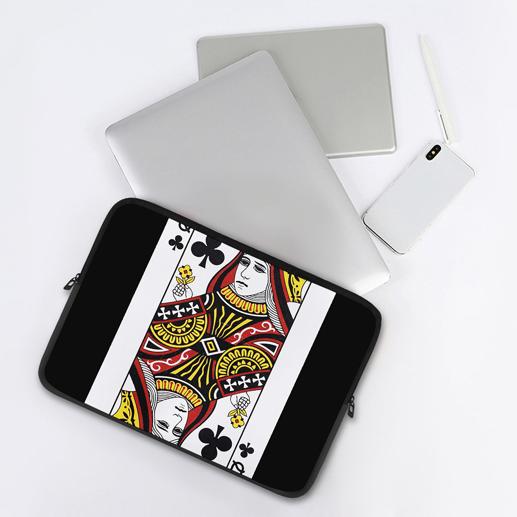 Queen Of Clubs Playing Card Print Laptop Sleeve