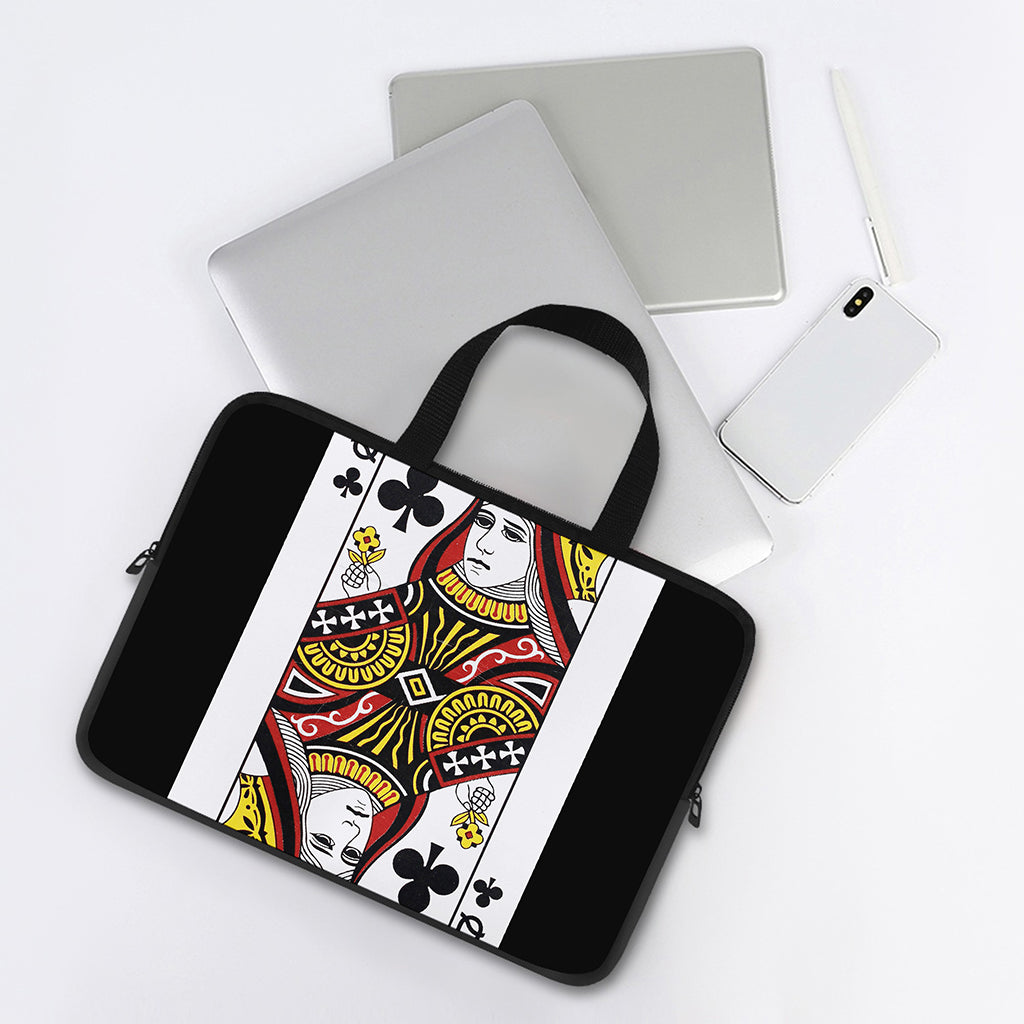 Queen Of Clubs Playing Card Print Laptop Sleeve With Handle