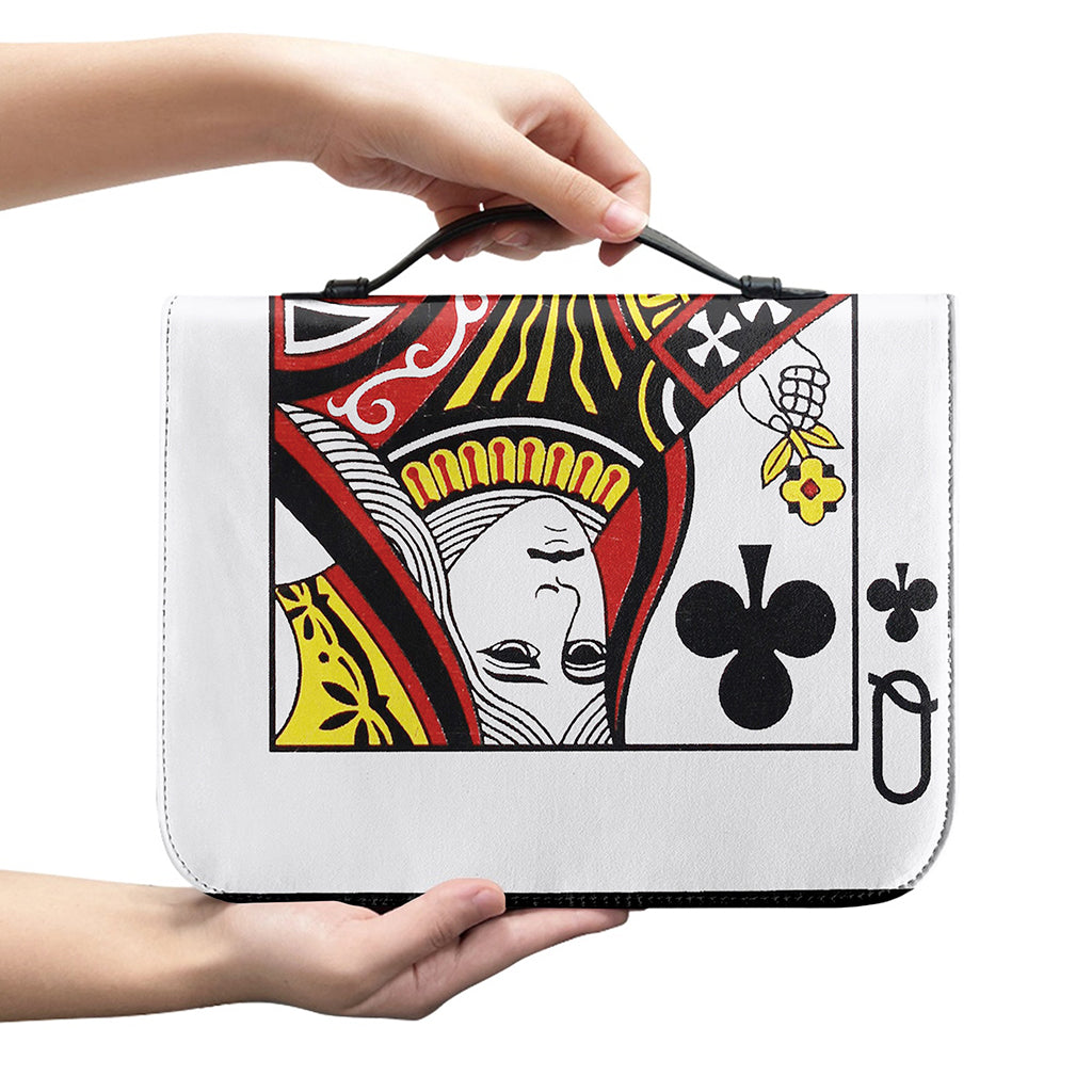 Queen Of Clubs Playing Card Print Leather Bible Cover