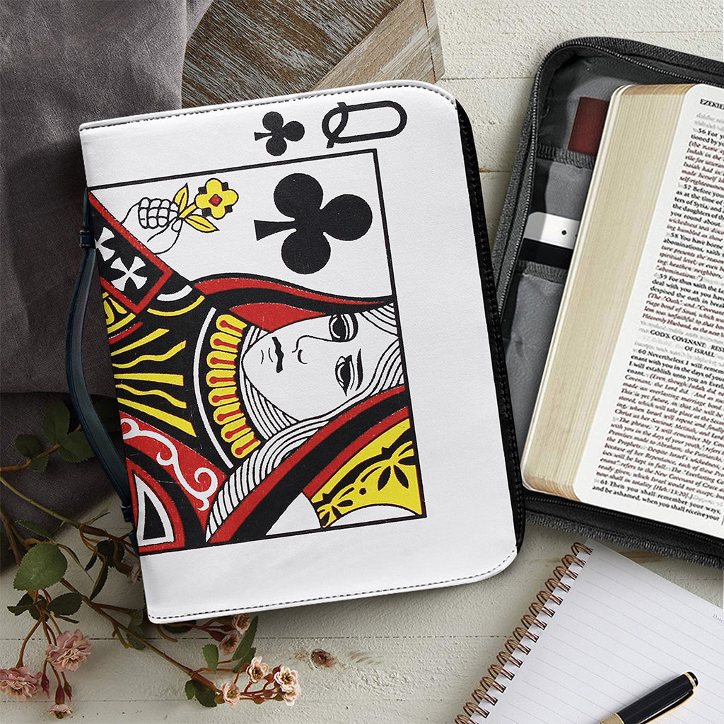 Queen Of Clubs Playing Card Print Leather Bible Cover