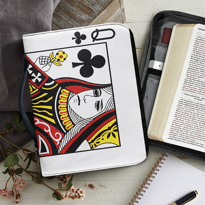 Queen Of Clubs Playing Card Print Leather Bible Cover