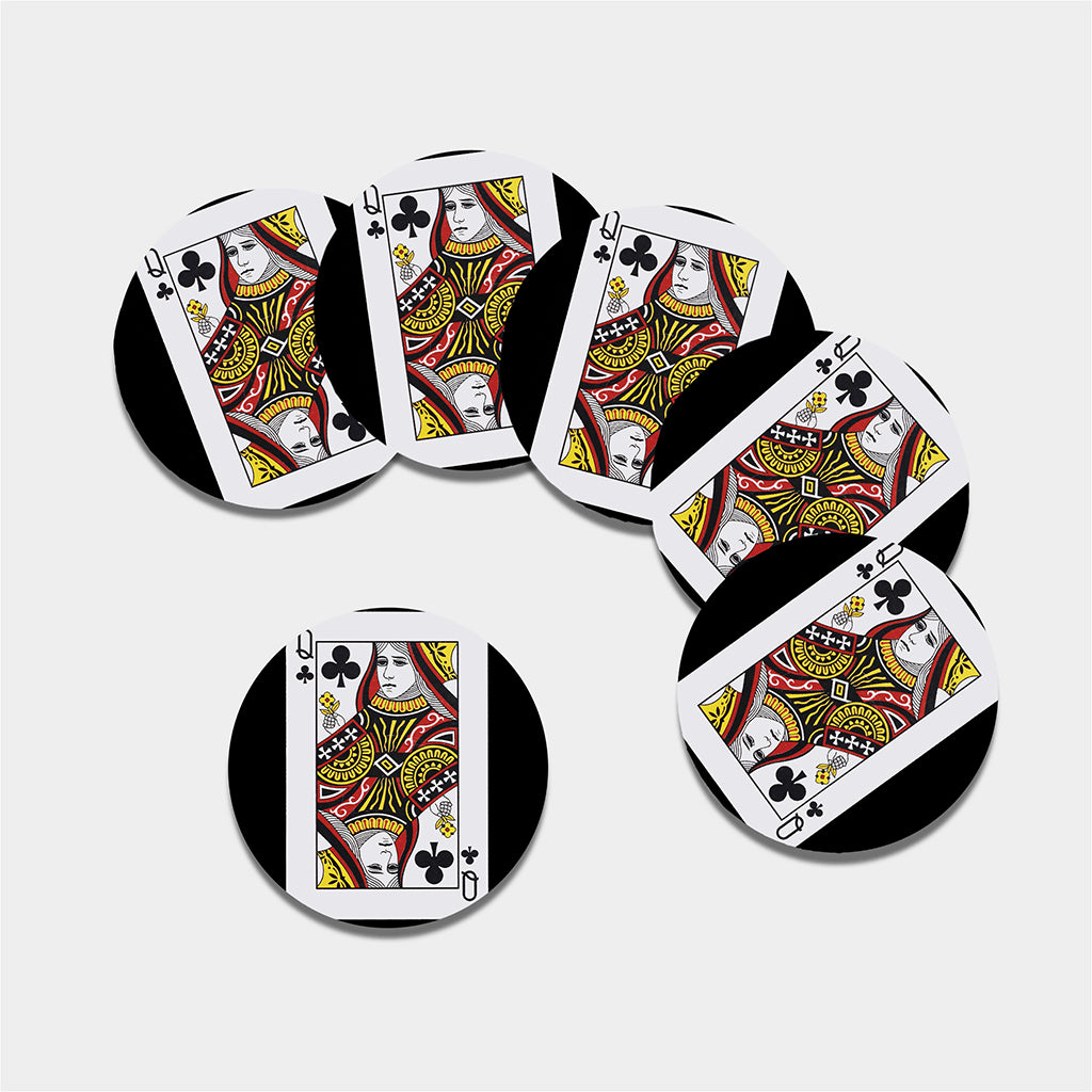 Queen Of Clubs Playing Card Print Leather Coaster Set