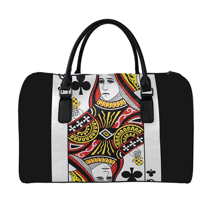 Queen Of Clubs Playing Card Print Leather Duffle Bag