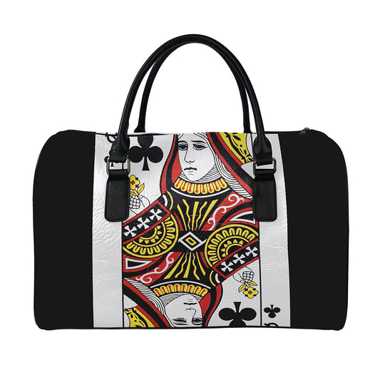 Queen Of Clubs Playing Card Print Leather Duffle Bag