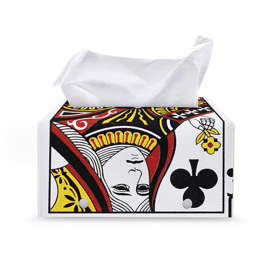 Queen Of Clubs Playing Card Print Leather Tissue Box Cover