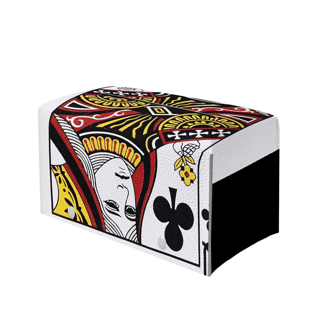 Queen Of Clubs Playing Card Print Leather Tissue Box Cover