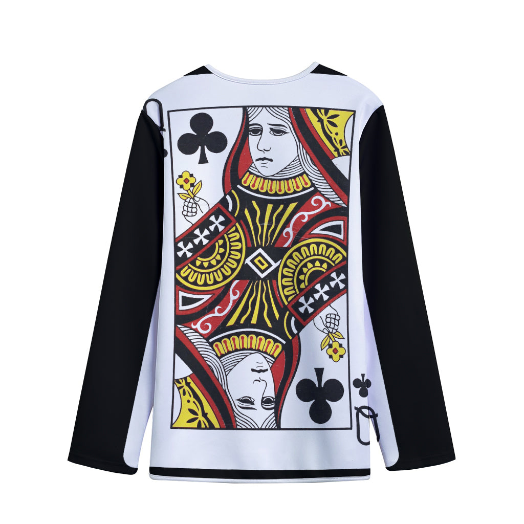 Queen Of Clubs Playing Card Print Long Sleeve Short Coat