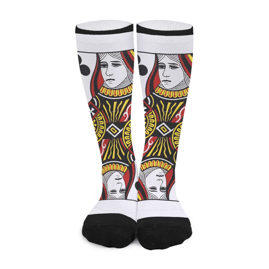 Queen Of Clubs Playing Card Print Long Socks