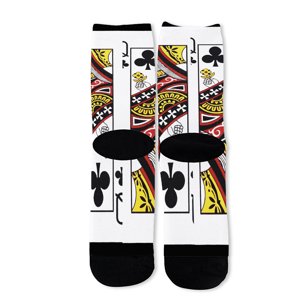 Queen Of Clubs Playing Card Print Long Socks