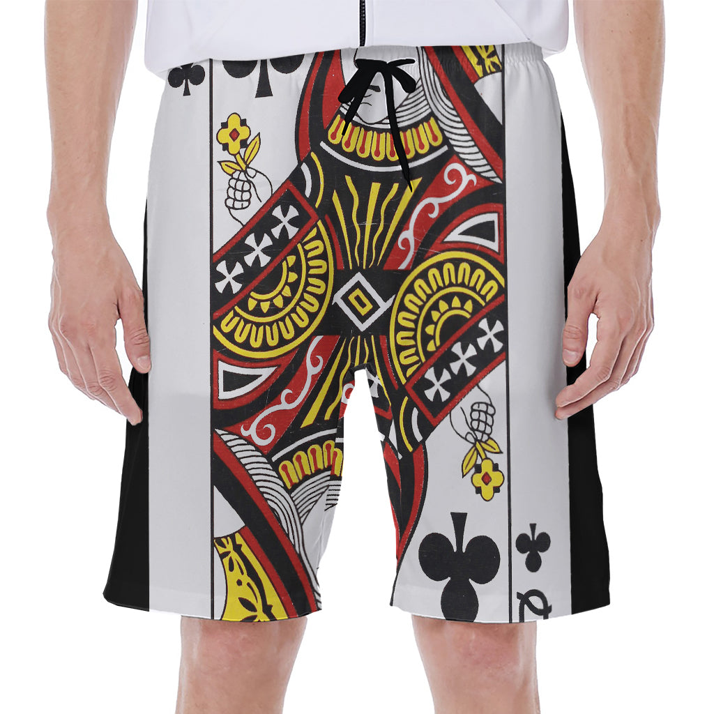 Queen Of Clubs Playing Card Print Men's Beach Shorts