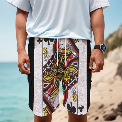 Queen Of Clubs Playing Card Print Men's Cargo Shorts