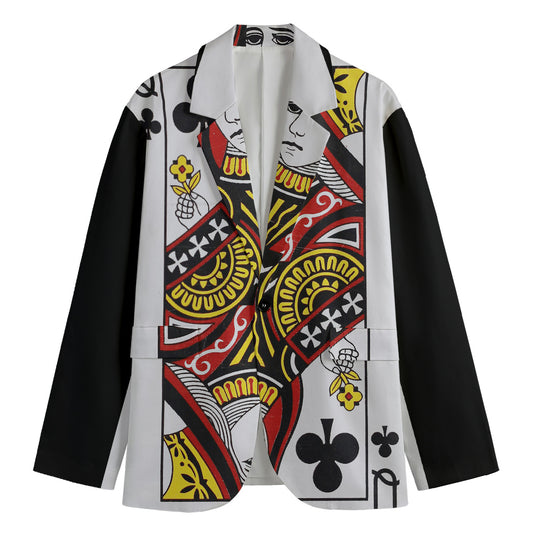 Queen Of Clubs Playing Card Print Men's Cotton Blazer