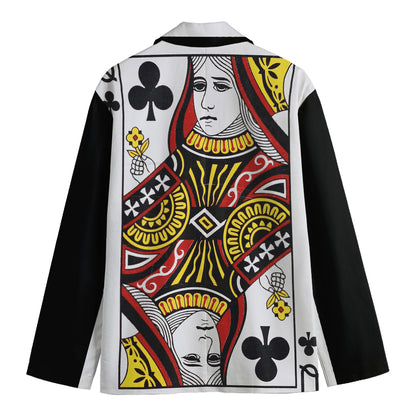Queen Of Clubs Playing Card Print Men's Cotton Blazer