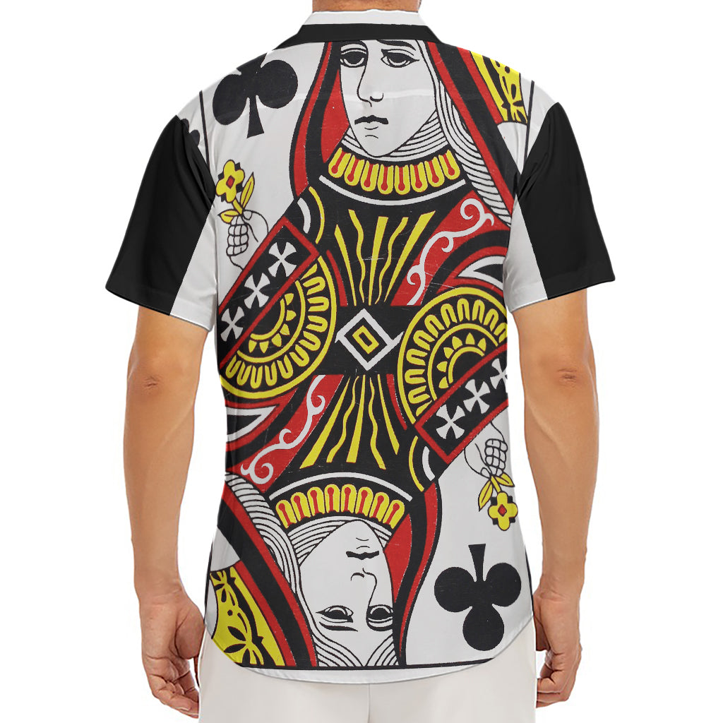 Queen Of Clubs Playing Card Print Men's Deep V-Neck Shirt