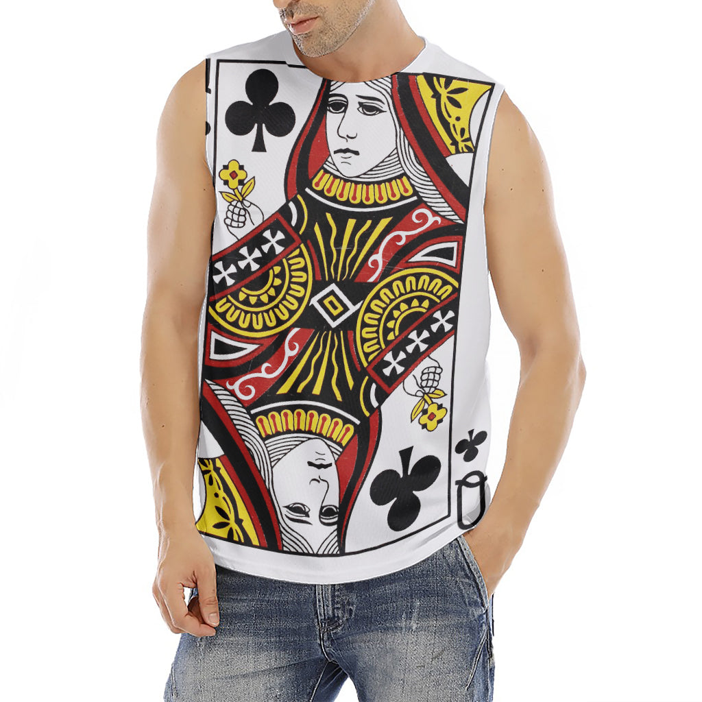 Queen Of Clubs Playing Card Print Men's Fitness Tank Top