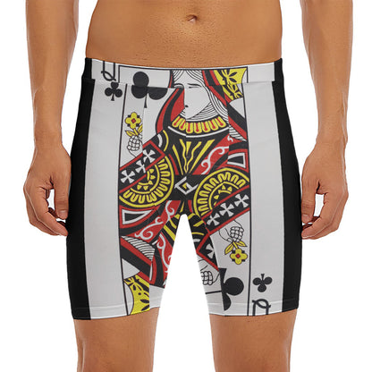 Queen Of Clubs Playing Card Print Men's Long Boxer Briefs