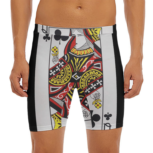 Queen Of Clubs Playing Card Print Men's Long Boxer Briefs