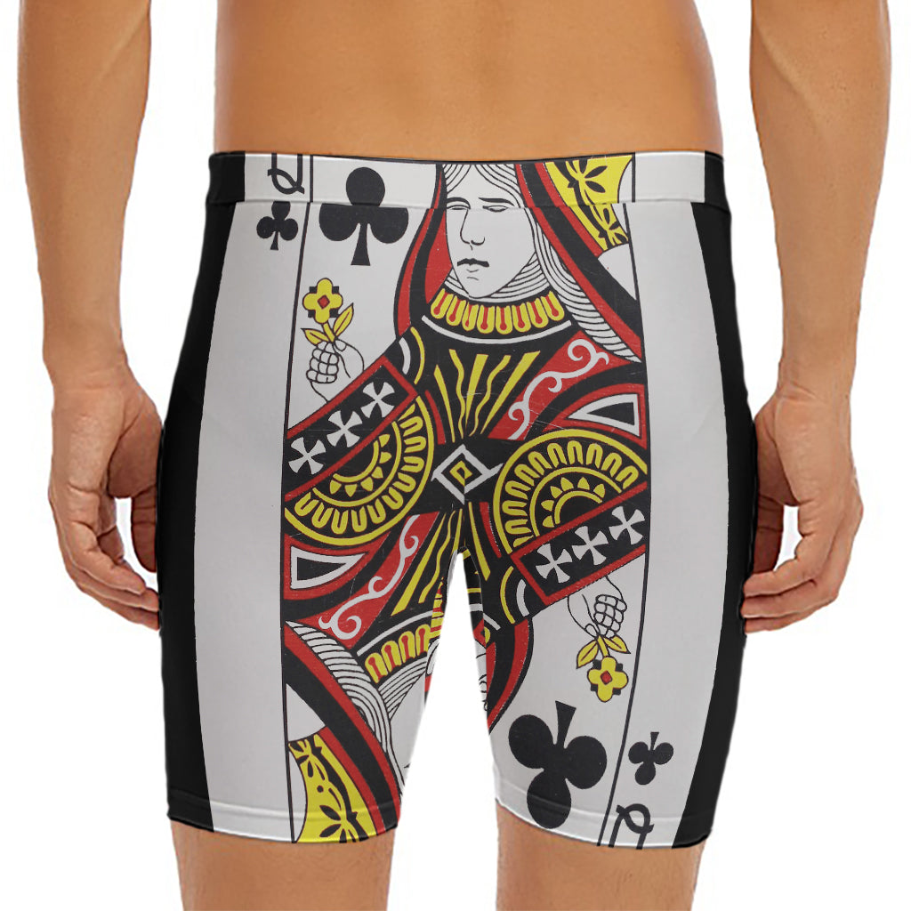 Queen Of Clubs Playing Card Print Men's Long Boxer Briefs