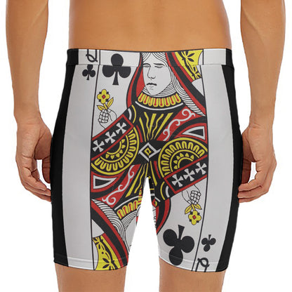 Queen Of Clubs Playing Card Print Men's Long Boxer Briefs