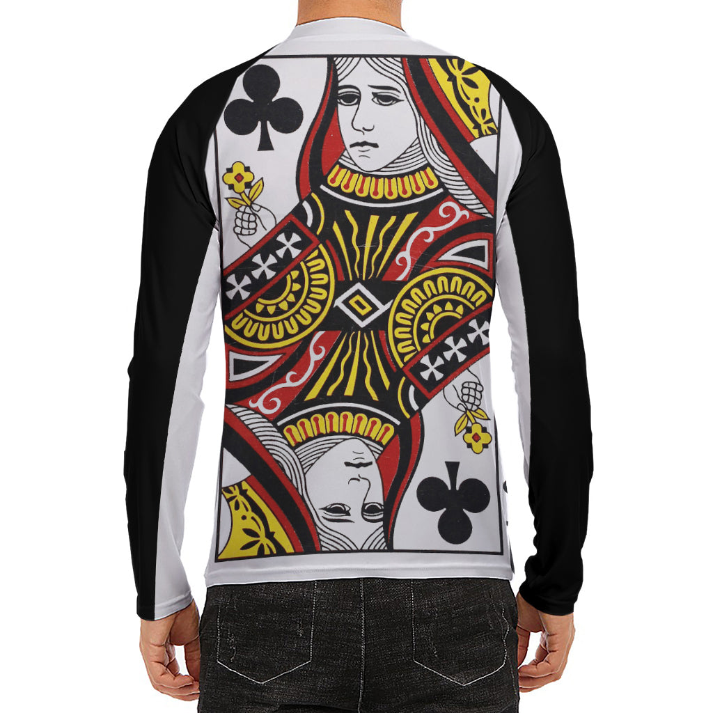 Queen Of Clubs Playing Card Print Men's Long Sleeve Rash Guard