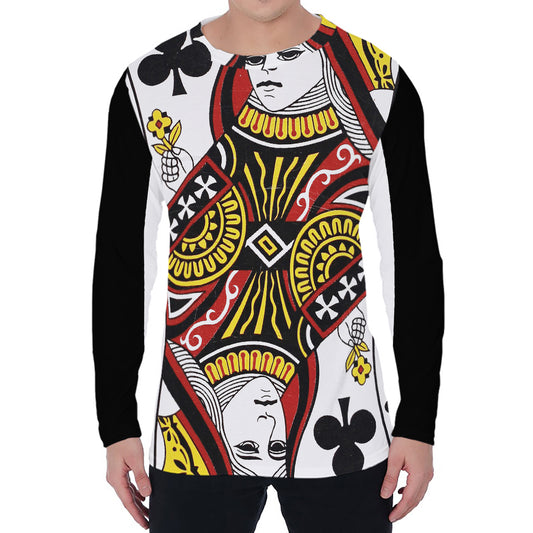 Queen Of Clubs Playing Card Print Men's Long Sleeve T-Shirt