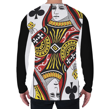 Queen Of Clubs Playing Card Print Men's Long Sleeve T-Shirt