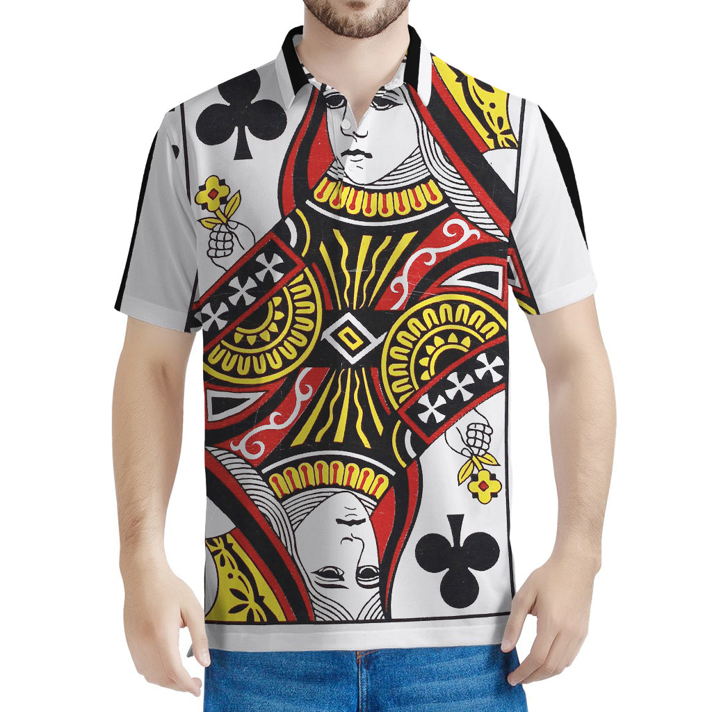 Queen Of Clubs Playing Card Print Men's Polo Shirt