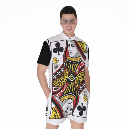 Queen Of Clubs Playing Card Print Men's Rompers