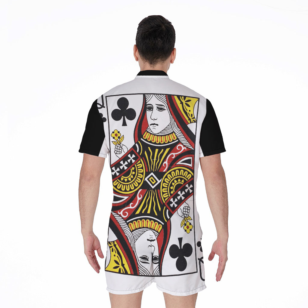 Queen Of Clubs Playing Card Print Men's Rompers