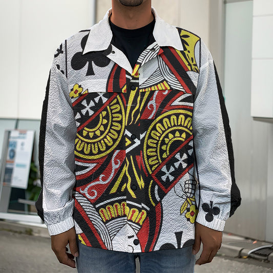 Queen Of Clubs Playing Card Print Men's Shirt Jacket