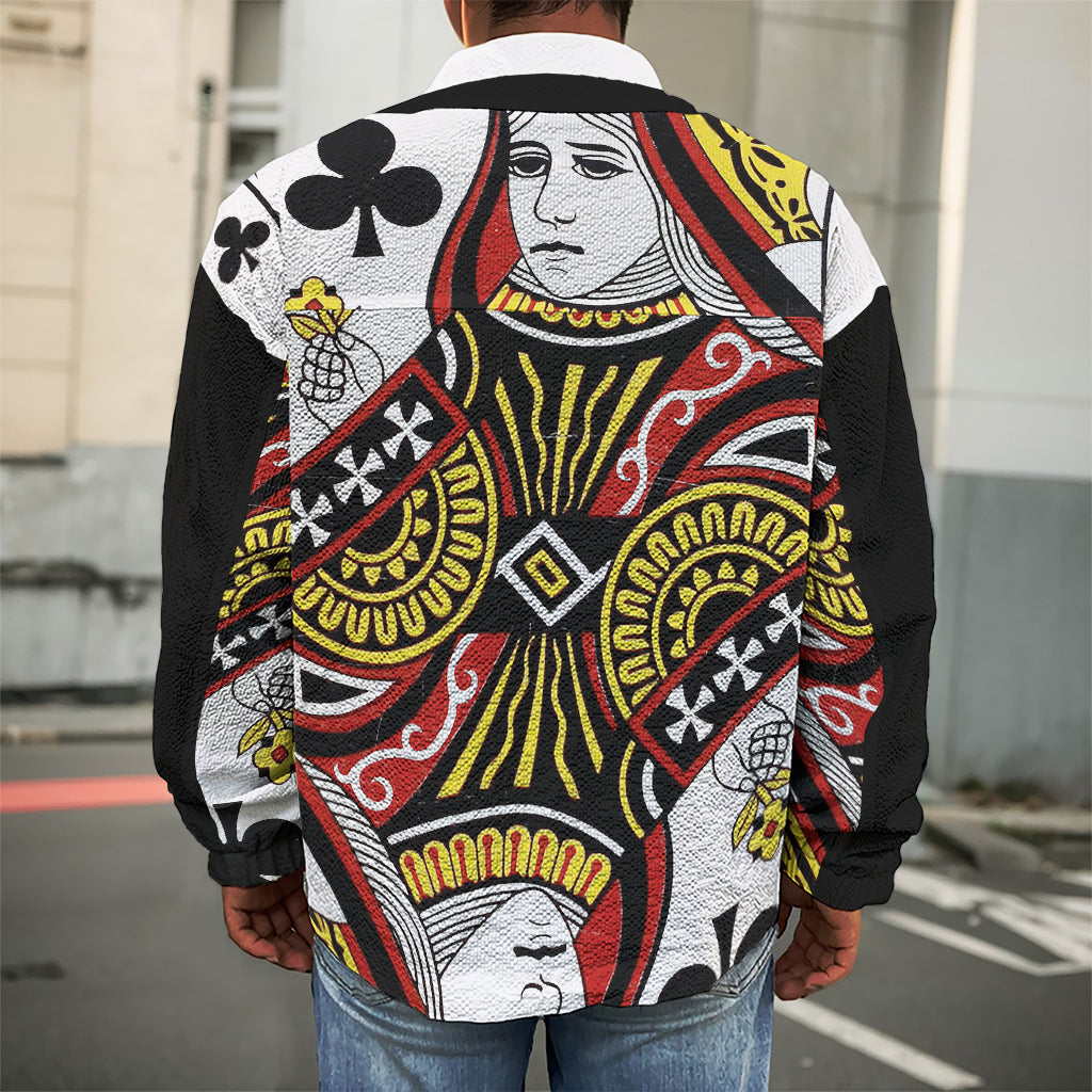 Queen Of Clubs Playing Card Print Men's Shirt Jacket